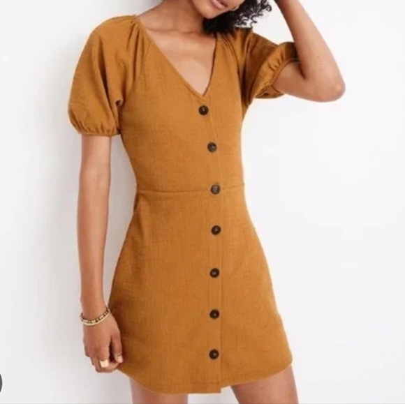 Madewell Dresses & Skirts - Madewell Texture & Thread Yellow Puff Sleeves Summer Midi Dress WomensSize Small